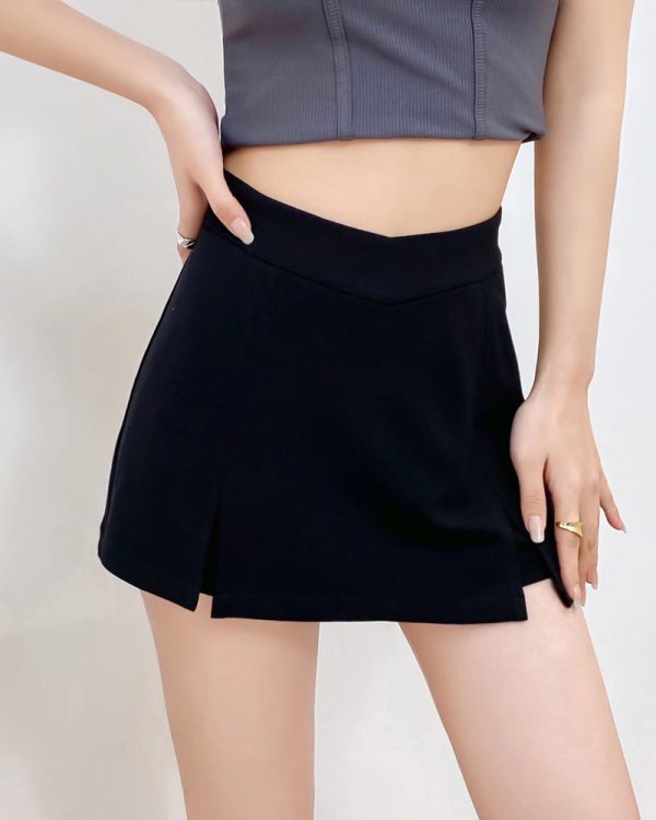 Plaid Front Slit Shorts Skirt